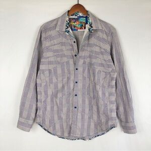 Robert Graham Button Down Polo Shirt Gingham White Size M